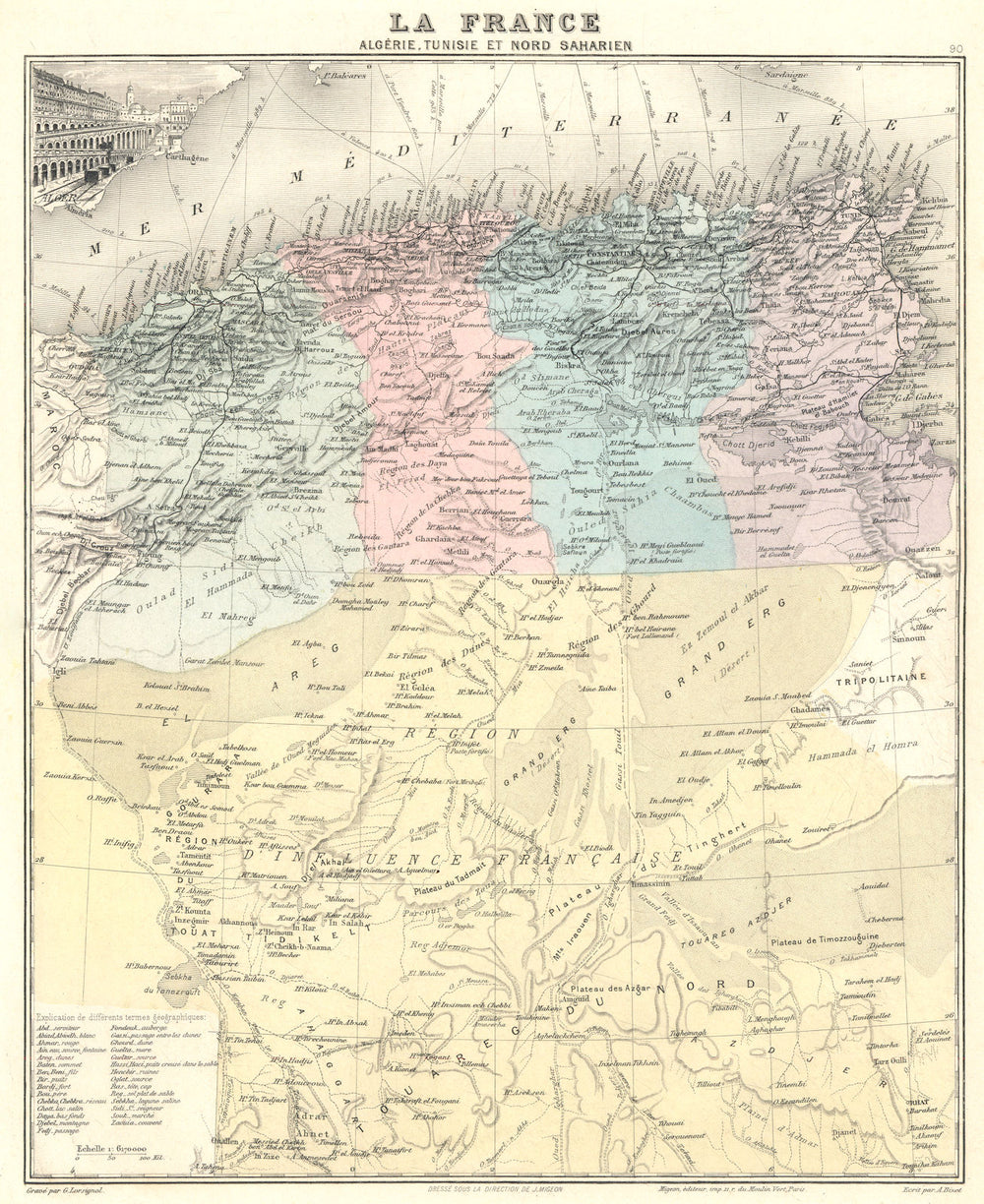 NORTH AFRICA. Tunisie Algérie Saharien. Vuillemin. 1903 old antique map chart