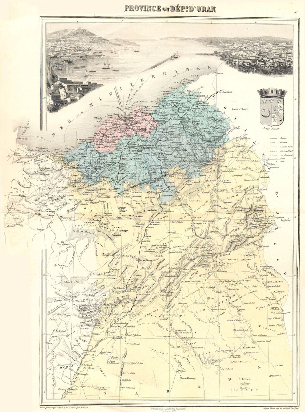 ALGERIA. Province de Oran. Vuillemin. 1903 old antique vintage map plan chart