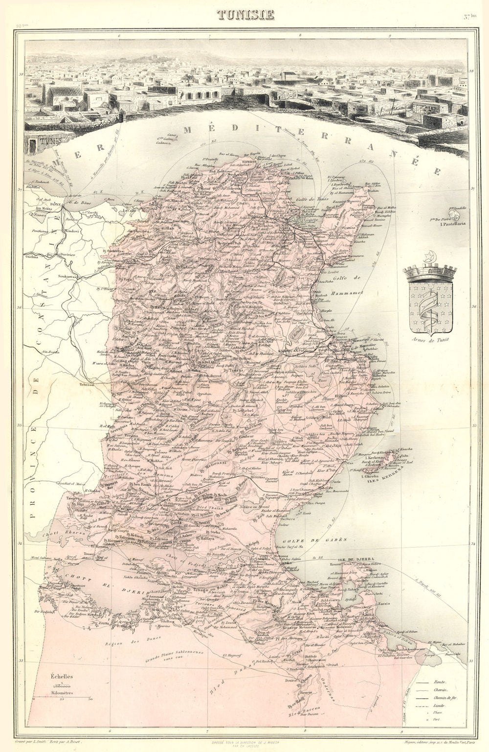 TUNISIA. Tunisie. Vuillemin. 1903 old antique vintage map plan chart