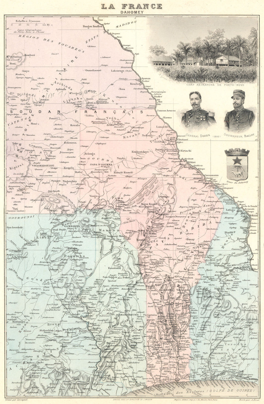 BENIN. Dahomey. Vuillemin. 1903 old antique vintage map plan chart