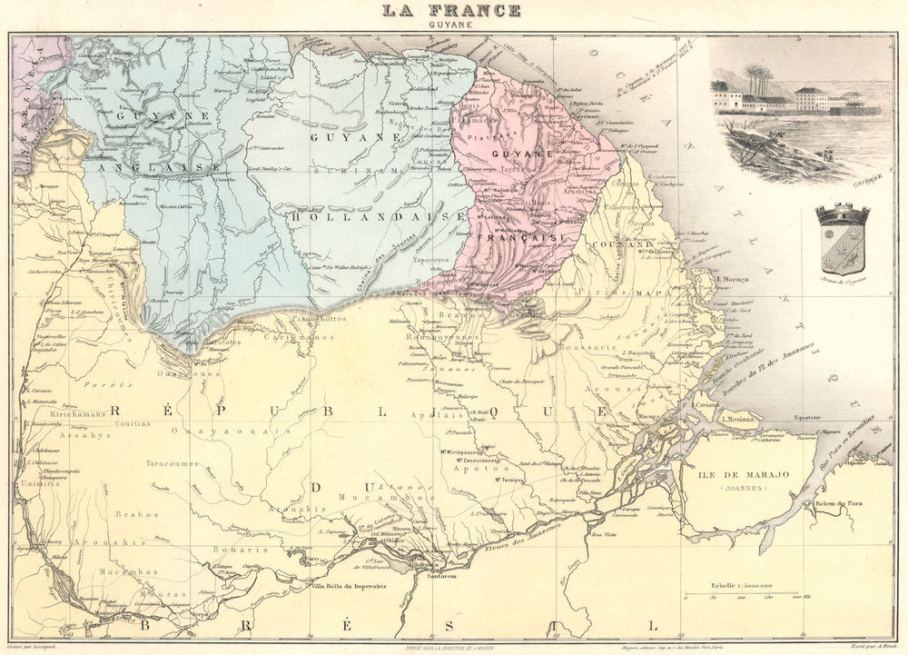 GUYANA. Guyane. Cayenne. Vuillemin. 1903 old antique vintage map plan chart