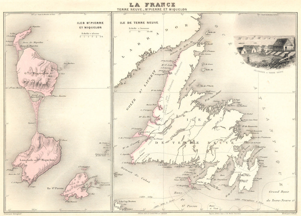 ATLANTIC OCEAN. Terre Neuve-St Pierre et Miquelon. Vuillemin. 1903 old map