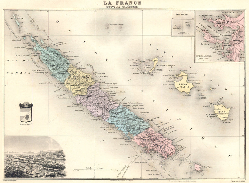 NOUVELLE CALÉDONIE. New Caledonia. Iles Wallis; Nouméa. Vuillemin. 1903 map