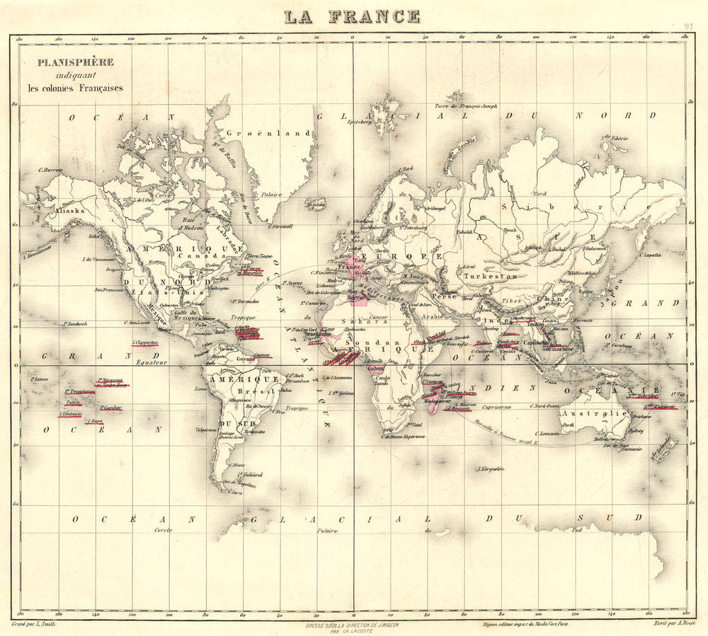 WORLD. Indiquant les colonies Françaises. Vuillemin. 1903 old antique map