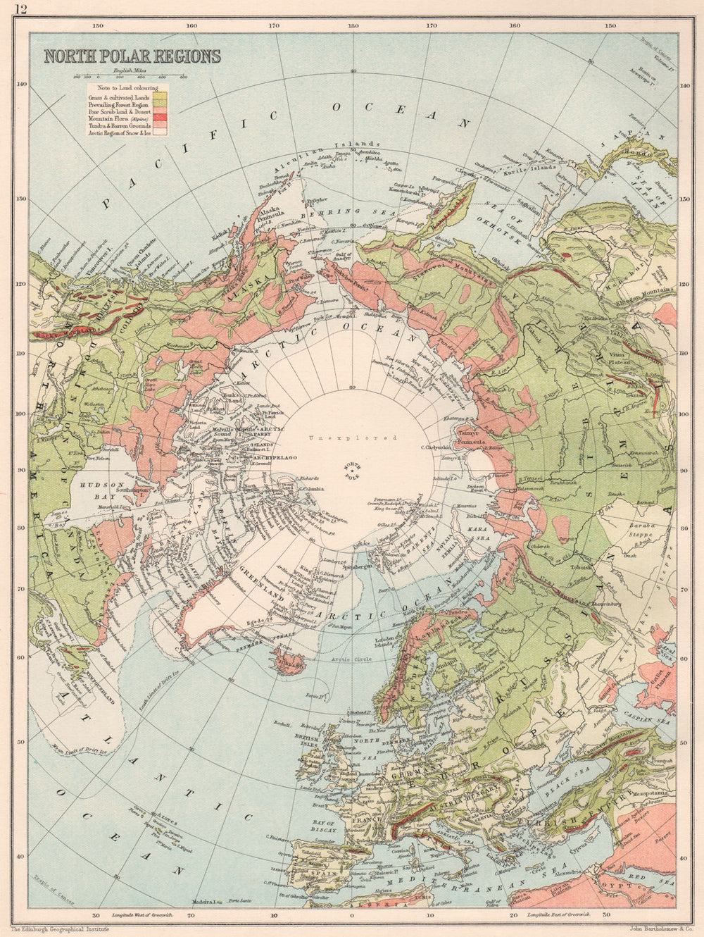 ARCTIC. North Polar Region. North Pole. 'Unexplored' areas. BARTHOLOMEW 1891 map