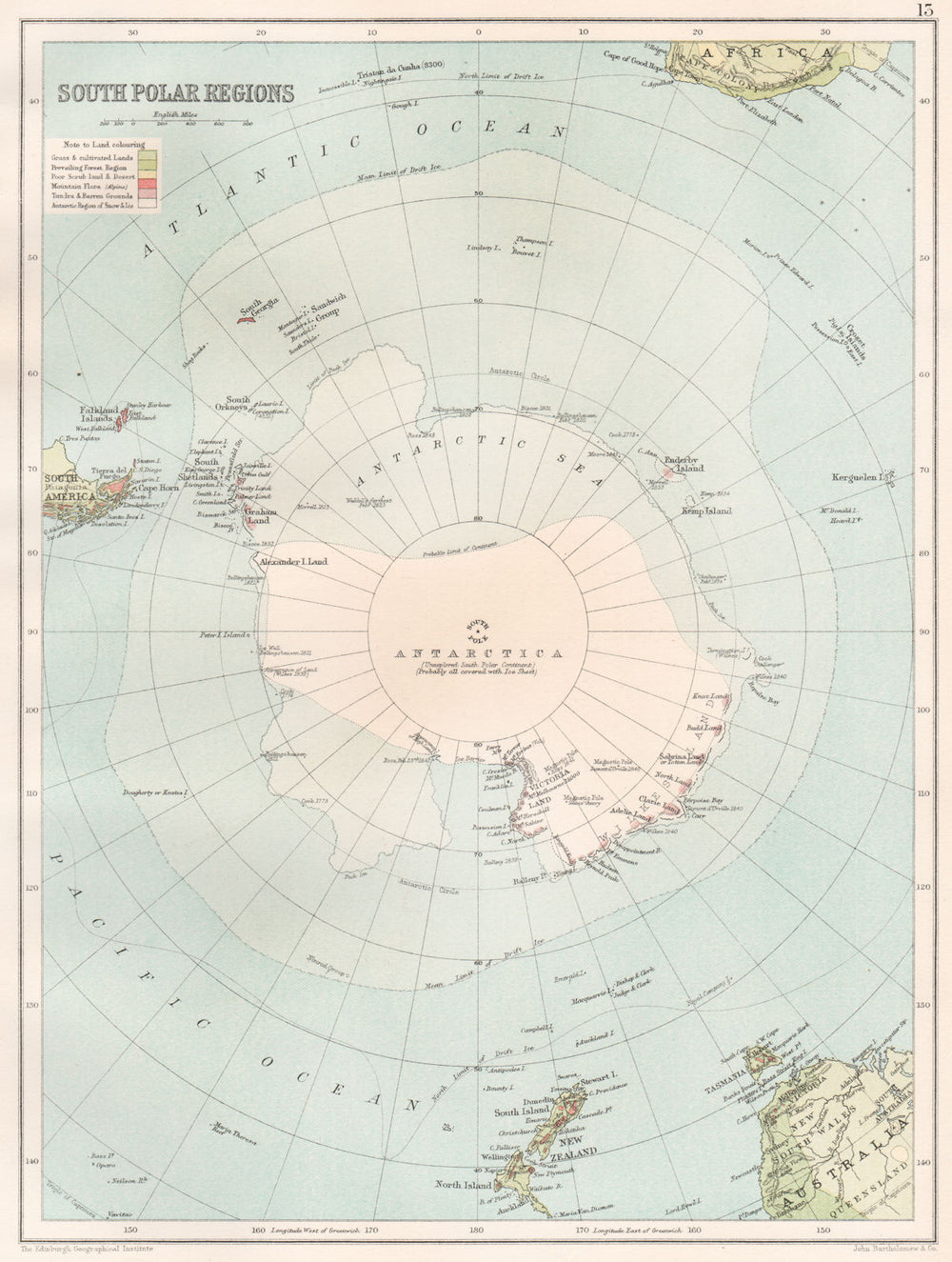 ANTARCTIC.South Polar Pole Region.Explorer's observations.BARTHOLOMEW 1891 map