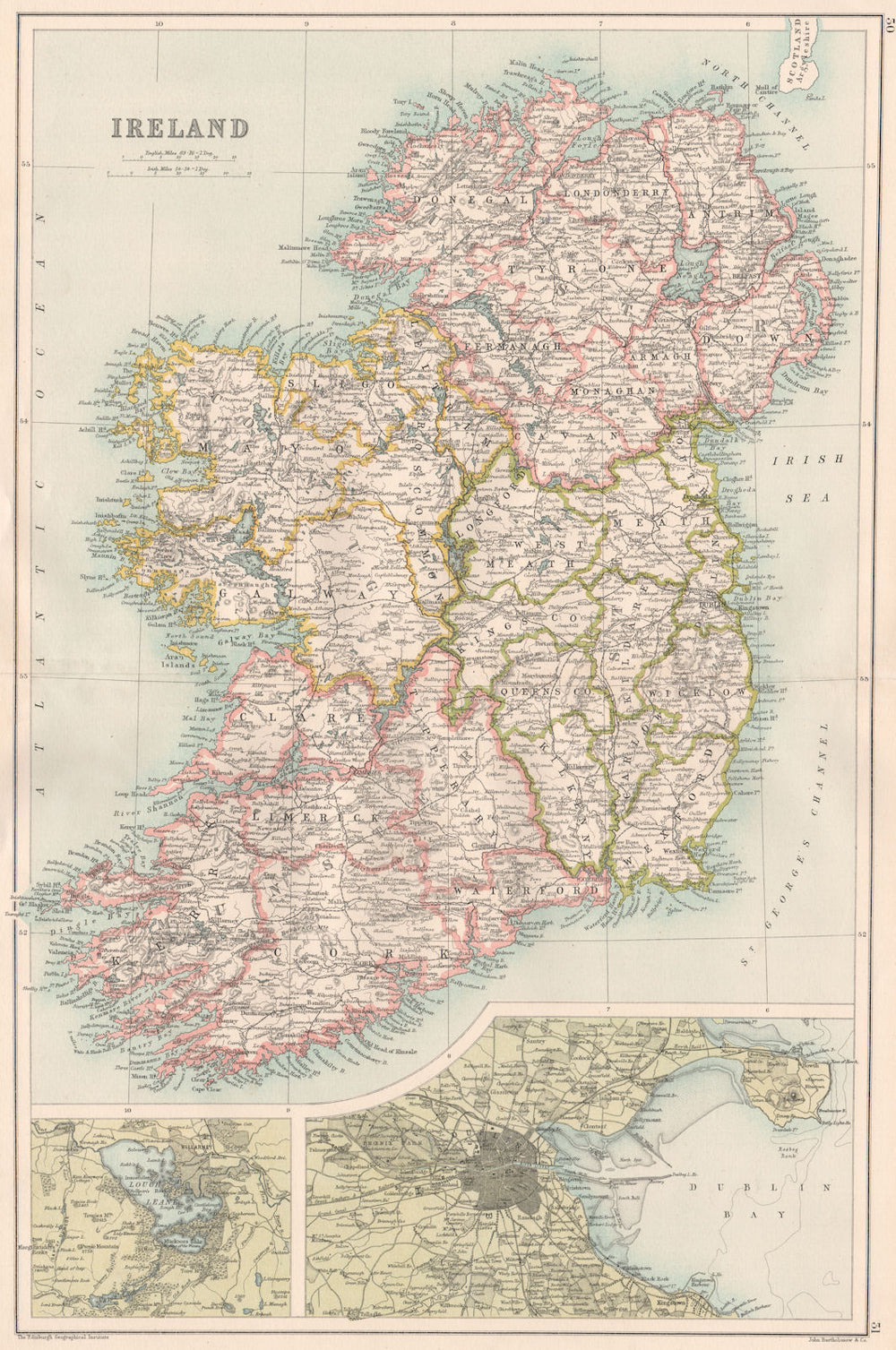 IRELAND. Showing provinces & counties. Inset Dublin & Killarney 1891 old map