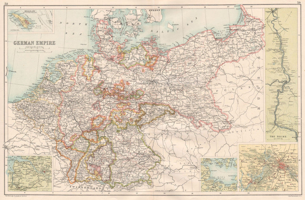 GERMAN EMPIRE. Inset Kiel Bay The Rhine Berlin Hamburg Heligoland 1891 old map