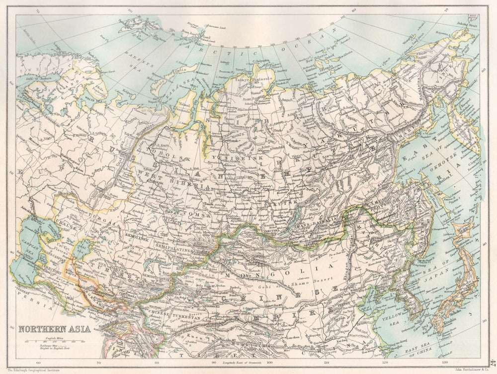 NORTHERN ASIA. Russian & Chinese Empires Japan Korea Siberia Turkestan 1891 map