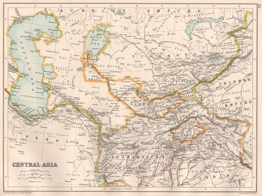 CENTRAL ASIA. Afghanistan Bukhara Khiva Turkestan Kafiristan Caspian 1891 map