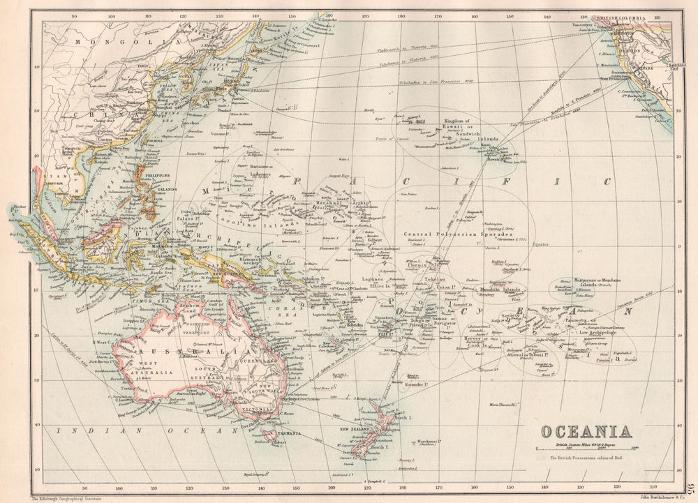 OCEANIA. Australasia Pacific Ocean Micronesia Melanesia Polynesia 1891 old map
