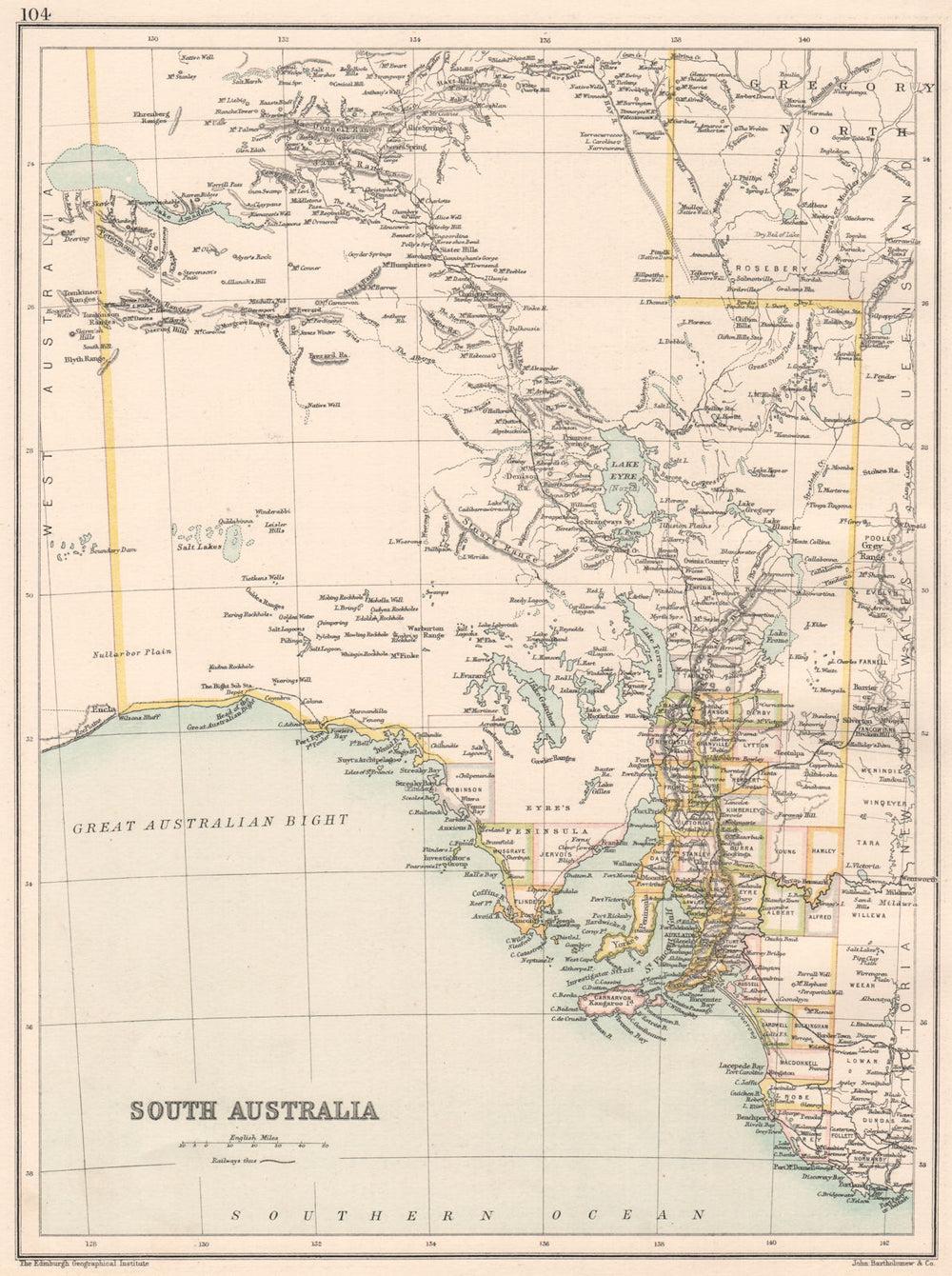 SOUTH AUSTRALIA. State map showing counties. Australia. BARTHOLOMEW 1891