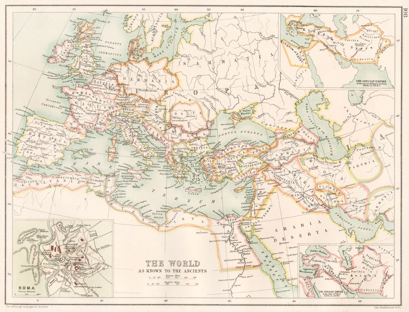 ANCIENT WORLD. Inset Persian & Alexander the Great's Empires. Rome 1891 ...