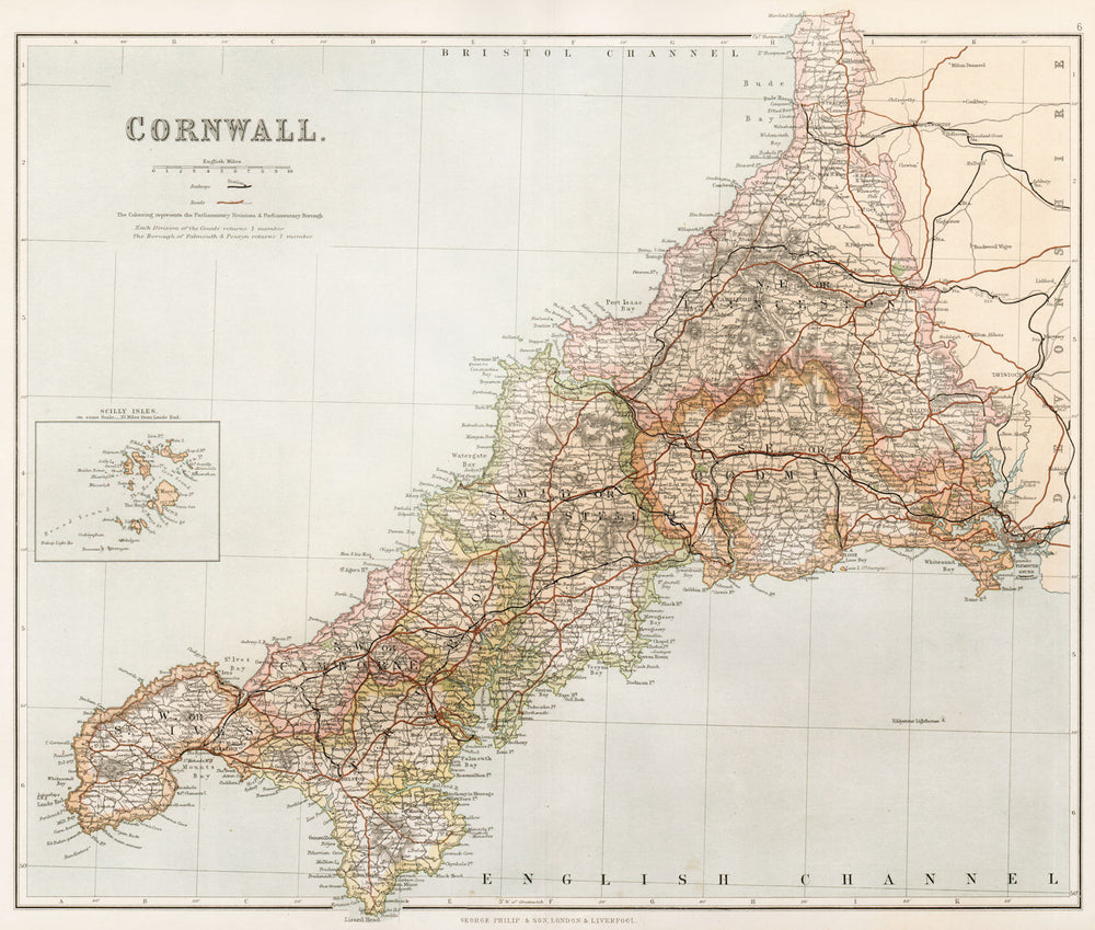 CORNWALL. St Ives/Austell Truro Camborne Bodmin Launceston divs. PHILIP 1902 map