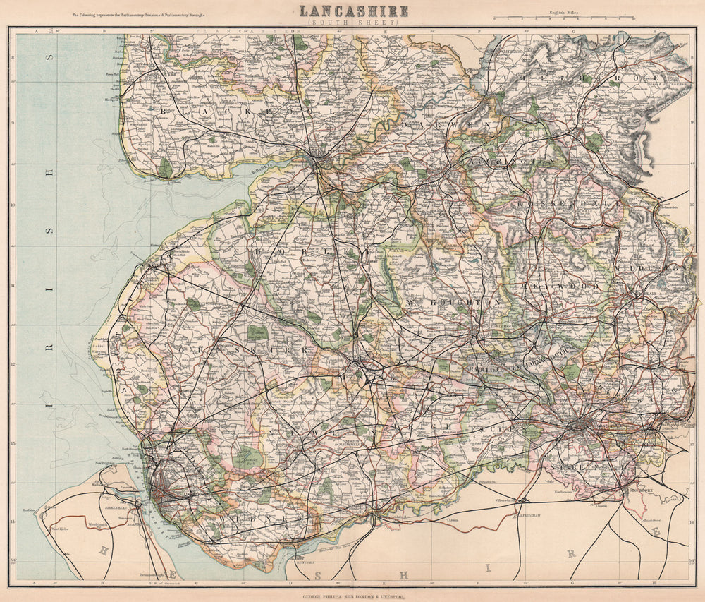 LANCASHIRE SOUTH. County map. Constituencies.Manchester Liverpool &c.PHILIP 1902