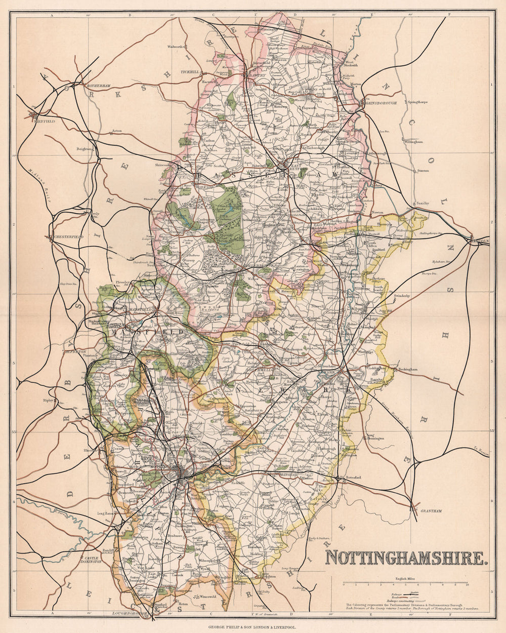 NOTTINGHAMSHIRE. County map. Newark Bassetlaw Mansfield Rushcliffe. PHILIP 1902