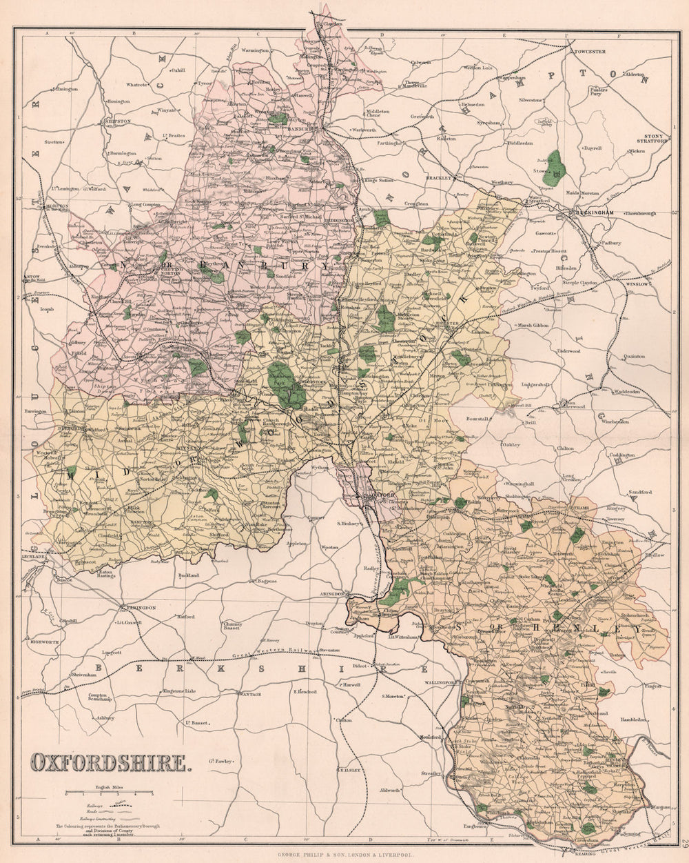 OXFORDSHIRE. County map. Banbury Woodstock & Henley constituencies. PHILIP 1902