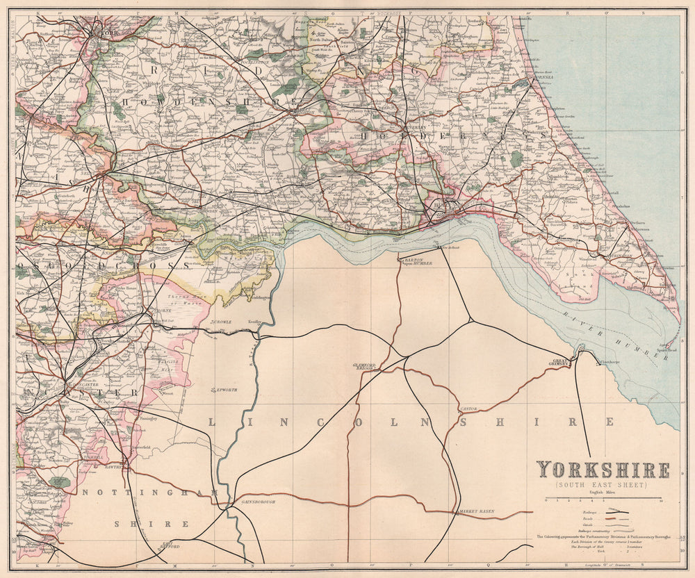 HUMBER ESTUARY. YORKSHIRE South East.Holderness Howdenshire.Hull.PHILIP 1902 map
