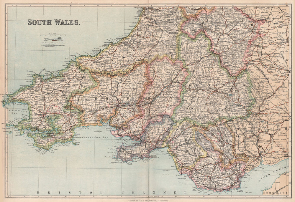 SOUTH WALES. showing divisions & parliamentary boroughs. PHILIP 1902 old map