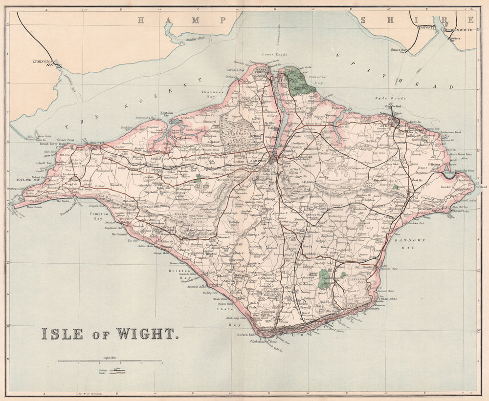 ISLE OF WIGHT. Showing railways (now mostly disused) & roads. PHILIP 1902 map