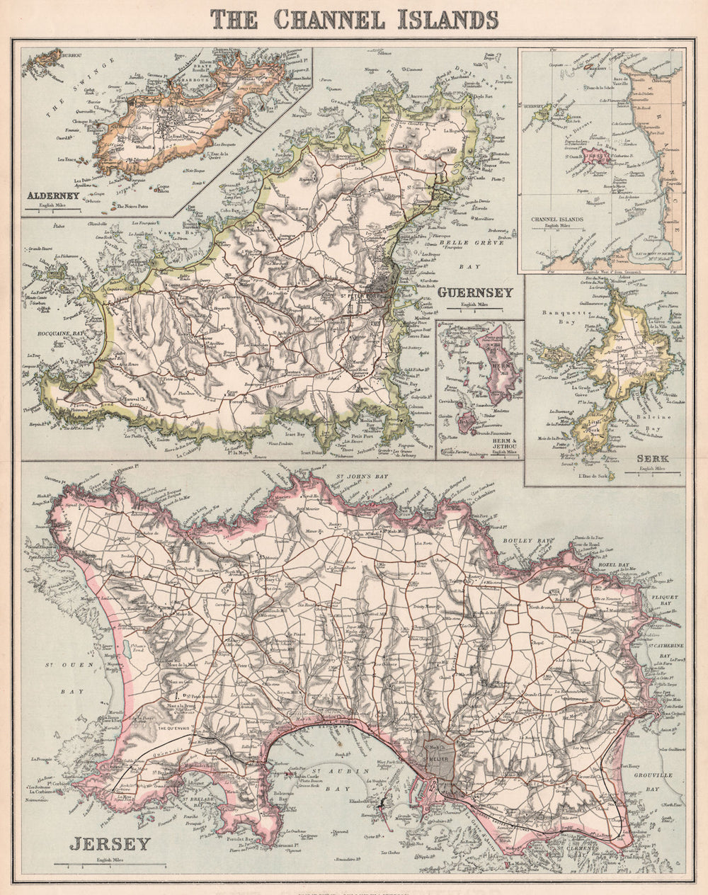 CHANNEL ISLANDS. Jersey Alderney Guernsey Herm Jethou Serk Sark. PHILIP 1902 map