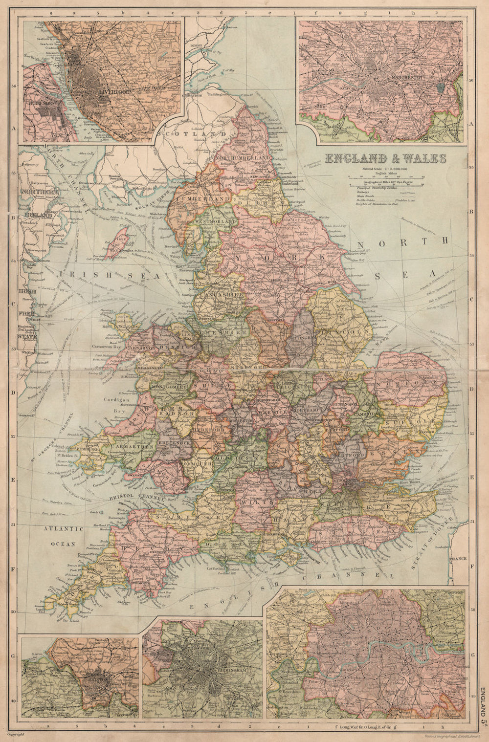 ENGLAND & WALES. Liverpool Manchester Bristol Birmingham London. BACON 1936 map
