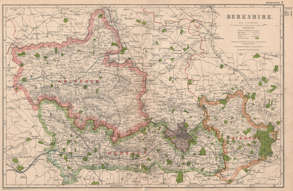 BERKSHIRE. Showing Parliamentary divisions, boroughs & parks. BACON 1936 map