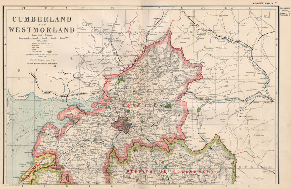 CUMBERLAND (NORTH) . Showing Parliamentary divisions & parks. BACON 1936 map