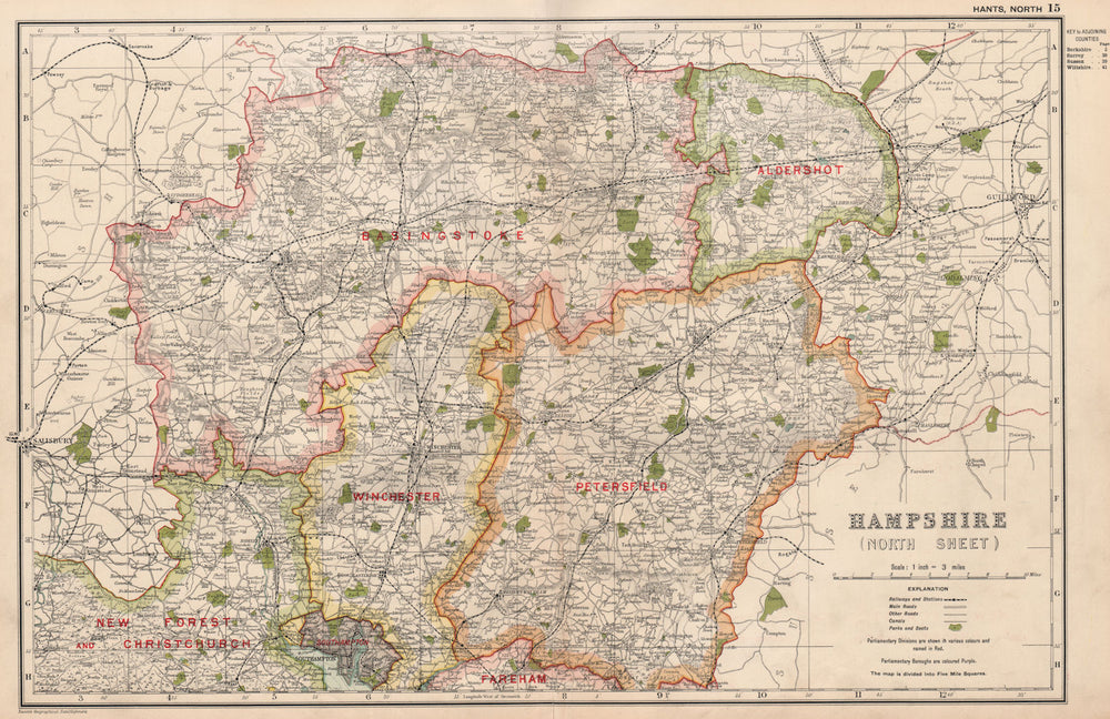 HAMPSHIRE (NORTH) . Showing Parliamentary divisions & parks. BACON 1936 map