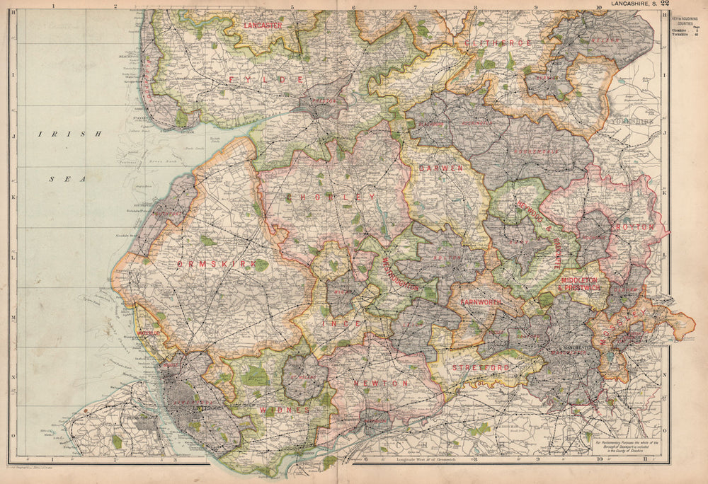 LANCASHIRE (SOUTH) . Showing Parliamentary divisions & parks. BACON 1936 map
