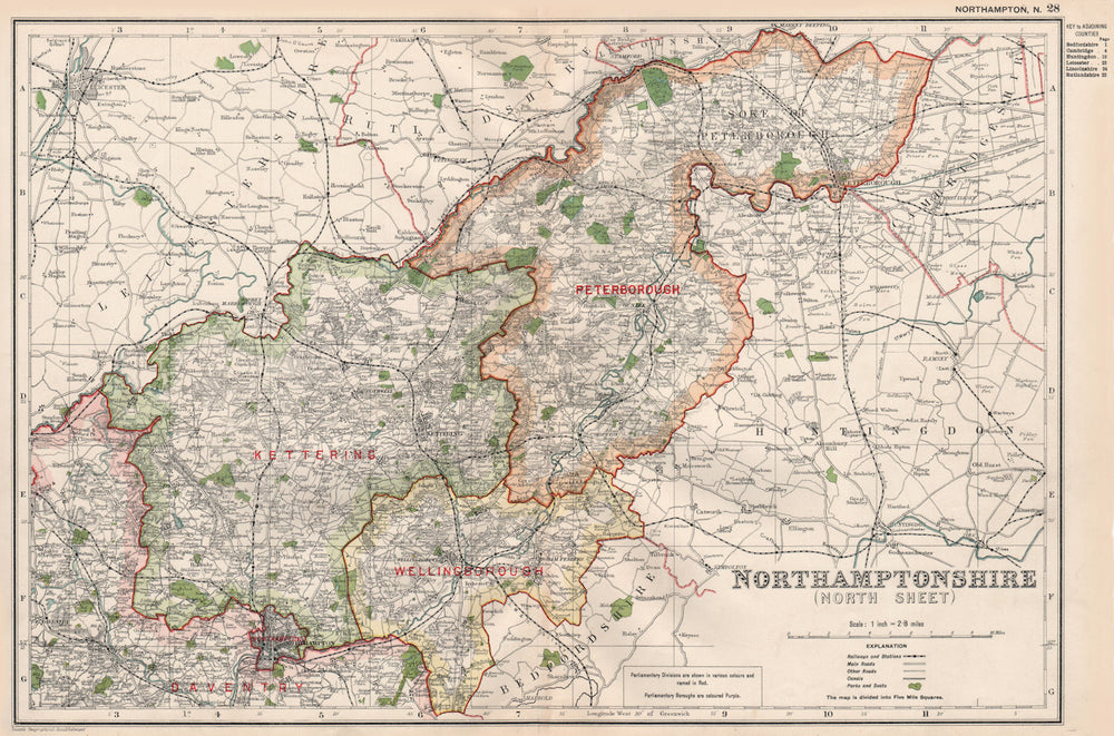 NORTHAMPTONSHIRE (NORTH) . Constituencies, boroughs & parks. BACON 1936 map