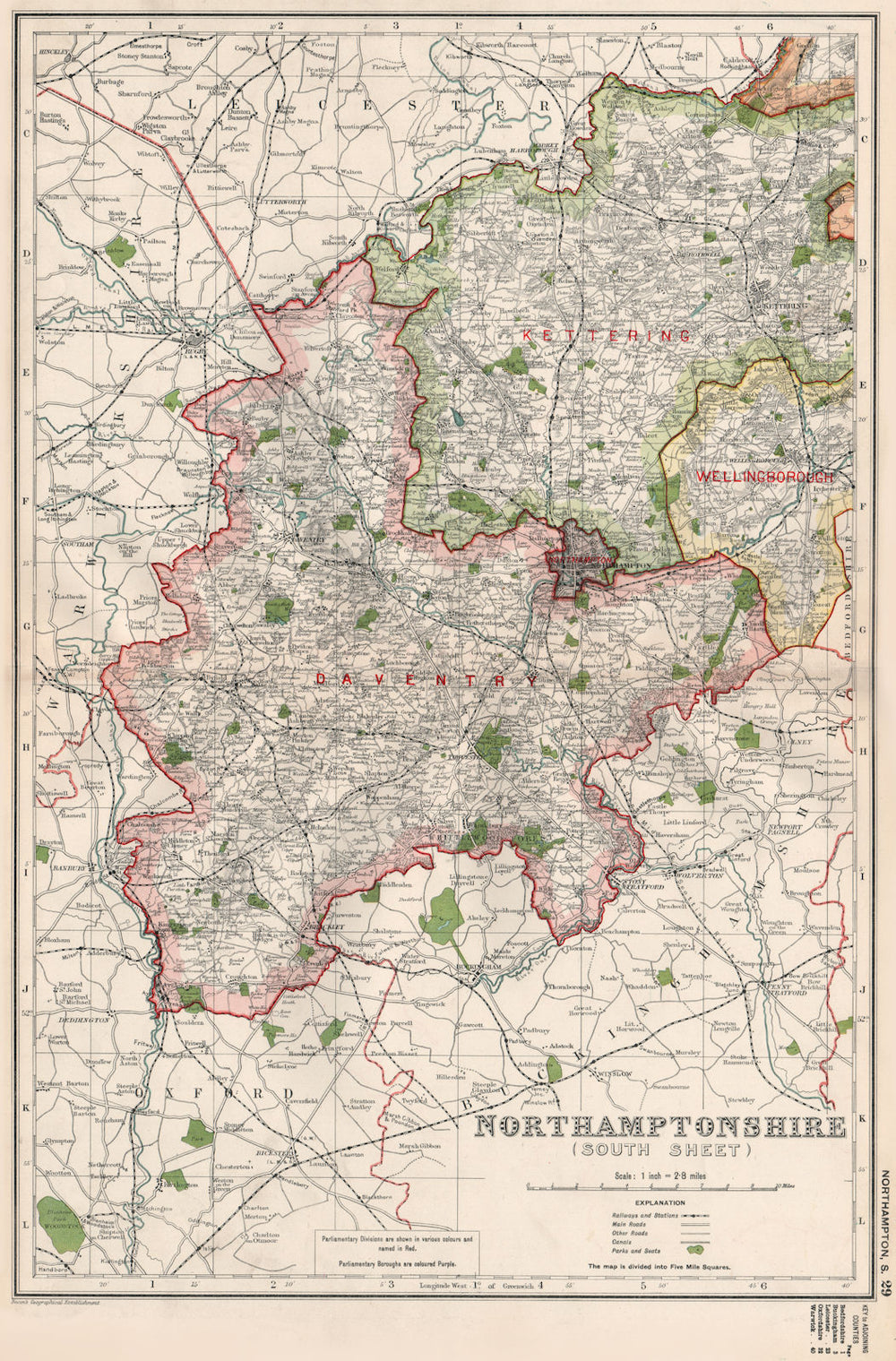 NORTHAMPTONSHIRE (SOUTH) . Constituencies, boroughs & parks. BACON 1936 map
