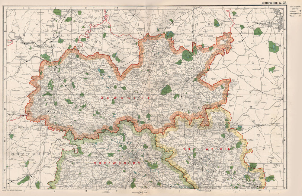 SHROPSHIRE (NORTH) . Showing Parliamentary divisions & parks. BACON 1936 map