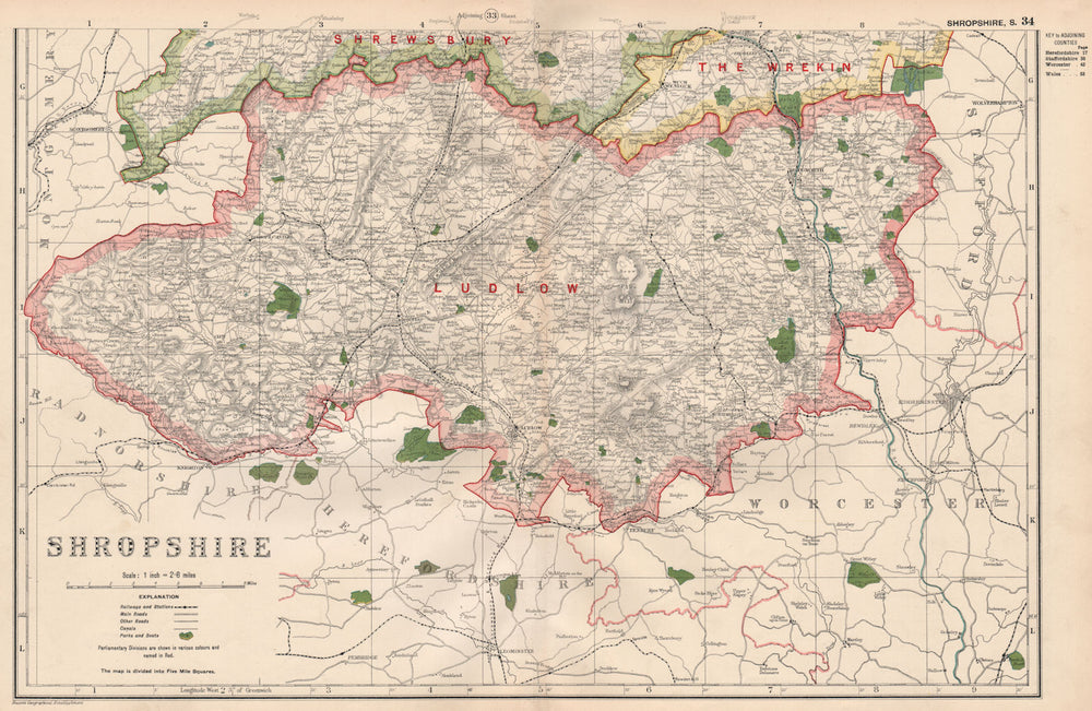SHROPSHIRE (SOUTH) . Showing Parliamentary divisions & parks. BACON 1936 map