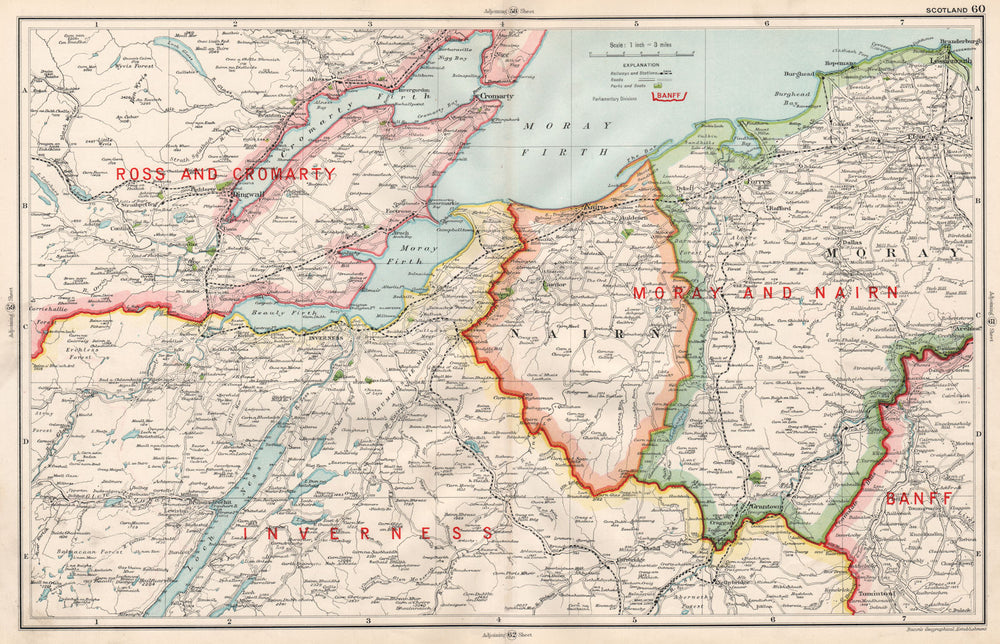 MORAY FIRTH/LOCH NESS. Nairn Moray Inverness-shire Ross/Cromarty. BACON 1936 map