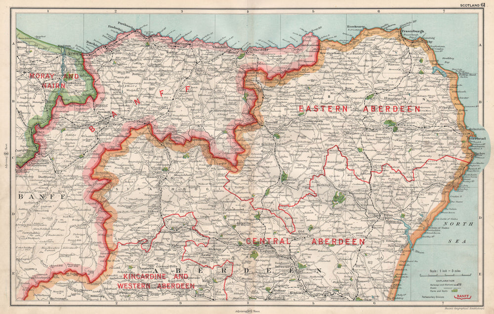 ABERDEENSHIRE & BANFFSHIRE. Scotland. Parliamentary divisions. BACON 1936 map