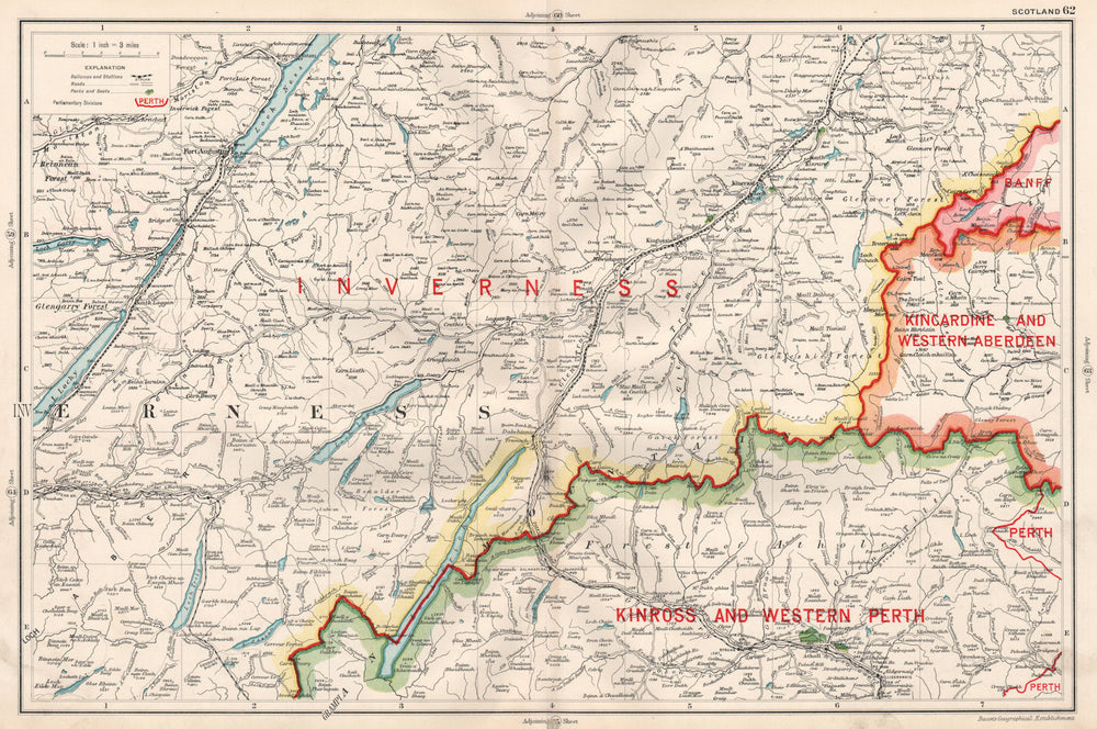 SCOTTISH HIGHLANDS/CAIRNGORMS. Inverness-shire. Loch Ness Ericht. BACON 1936 map