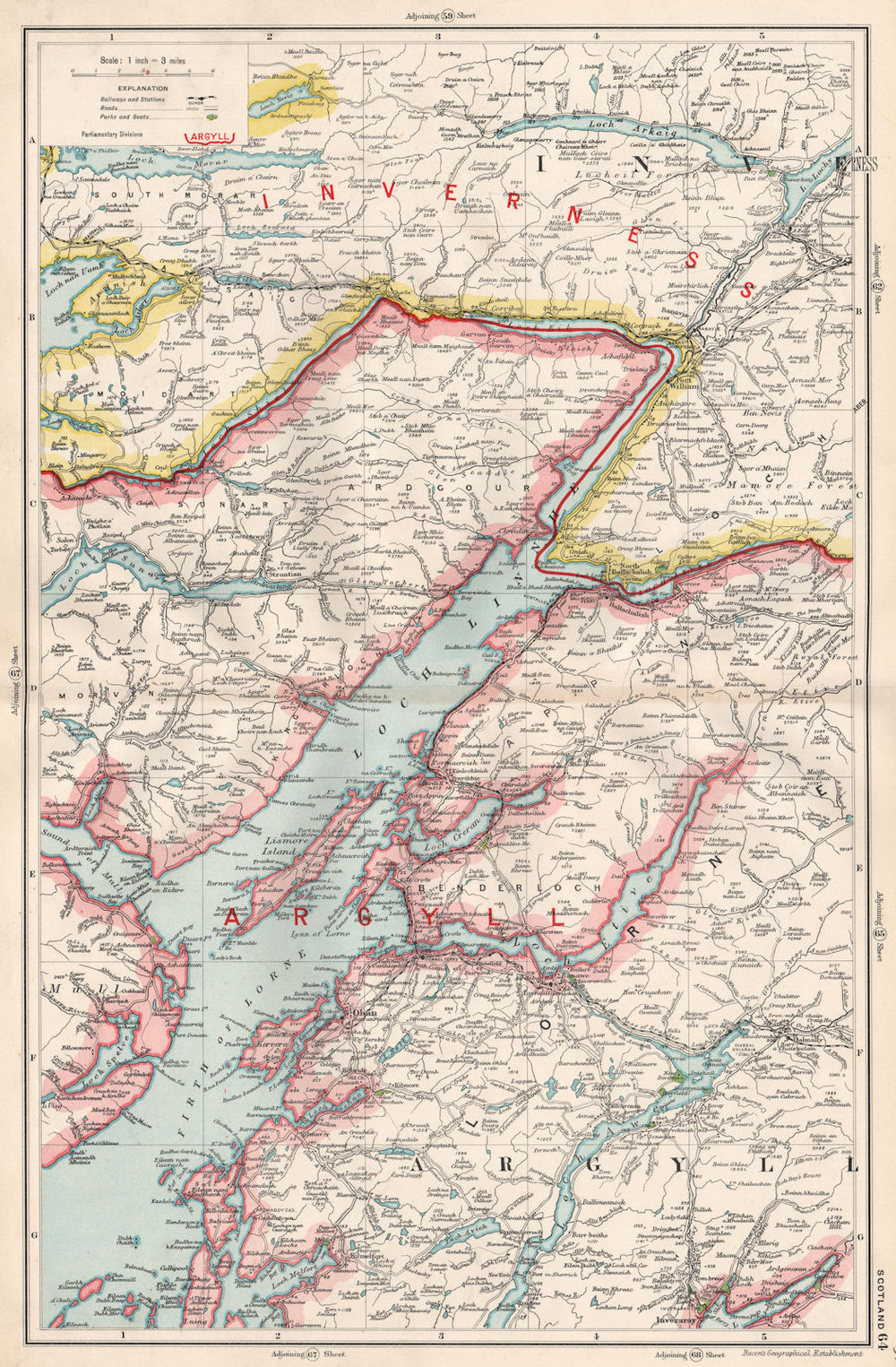 LOCH LINNHE. Inverness-shire Argyll. Scotland. Constituencies. BACON 1936 map
