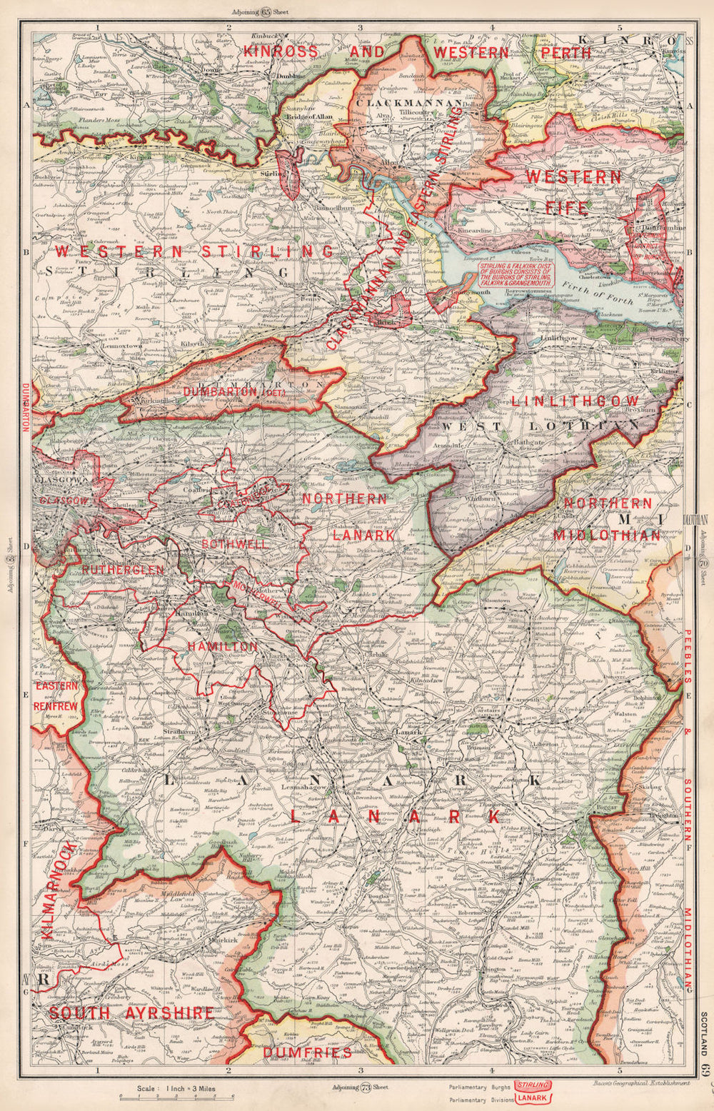 CENT.SCOTLAND.Fifeshire Lanarkshire Stirlingshire.Constituencies.BACON 1936 map