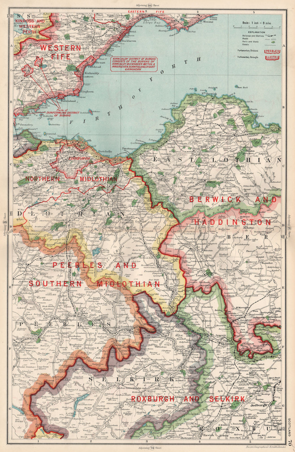 SCOTLAND.Edinburgh East Lothian Midlothian Borders.Constituencies.BACON 1936 map