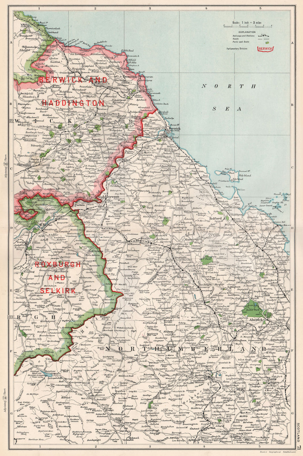 SCOTTISH BORDERS.Berwickshire Roxburgh Northumbs.Constituencies.BACON 1936 map