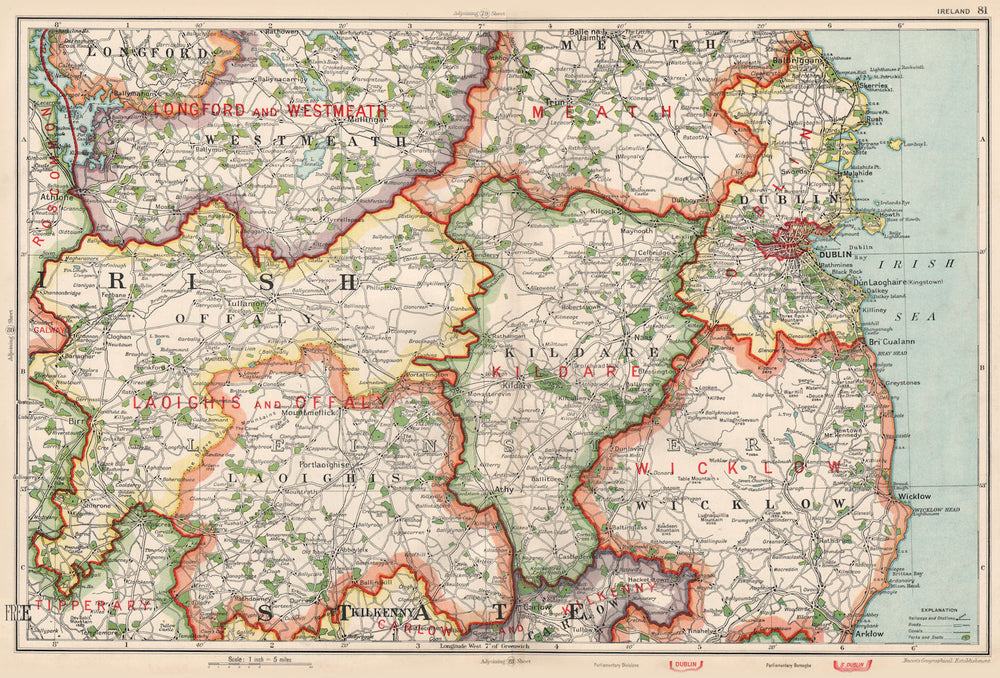 IRELAND.Westmeath Dublin Wicklow Kildare Laoighis.Constituencies.BACON 1936 map