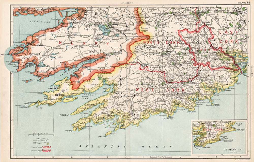 MUNSTER. Ireland. Kerry Cork. Parliamentary divisions boroughs. BACON 1936 map