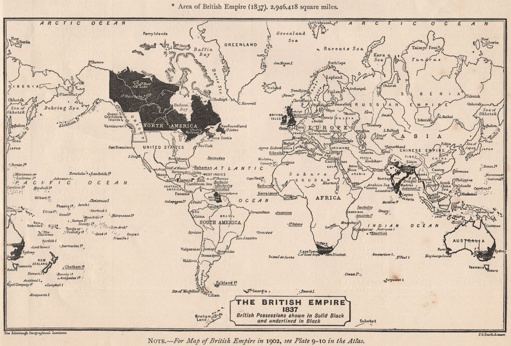 BRITISH EMPIRE. The British Empire in 1837. Sketch map. BARTHOLOMEW 1901