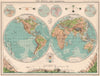 WORLD TWIN HEMISPHERES. Relief map. Mountains eclipses snowline seasons 1901