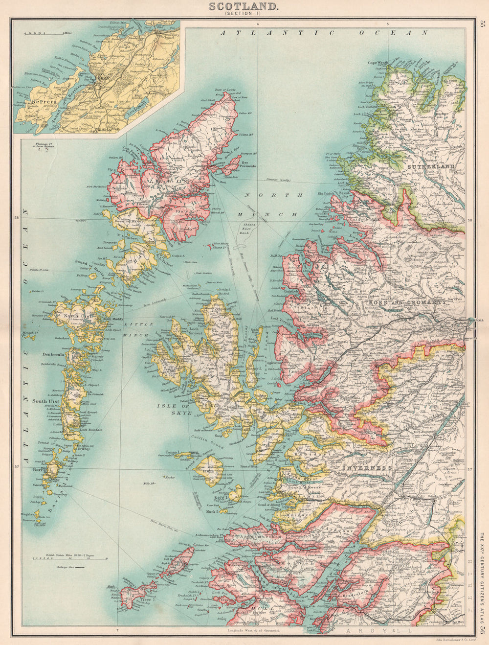 SCOTTISH HIGHLANDS & ISLANDS.Hebrides Western Isles.Inset Oban.Scotland 1901 map