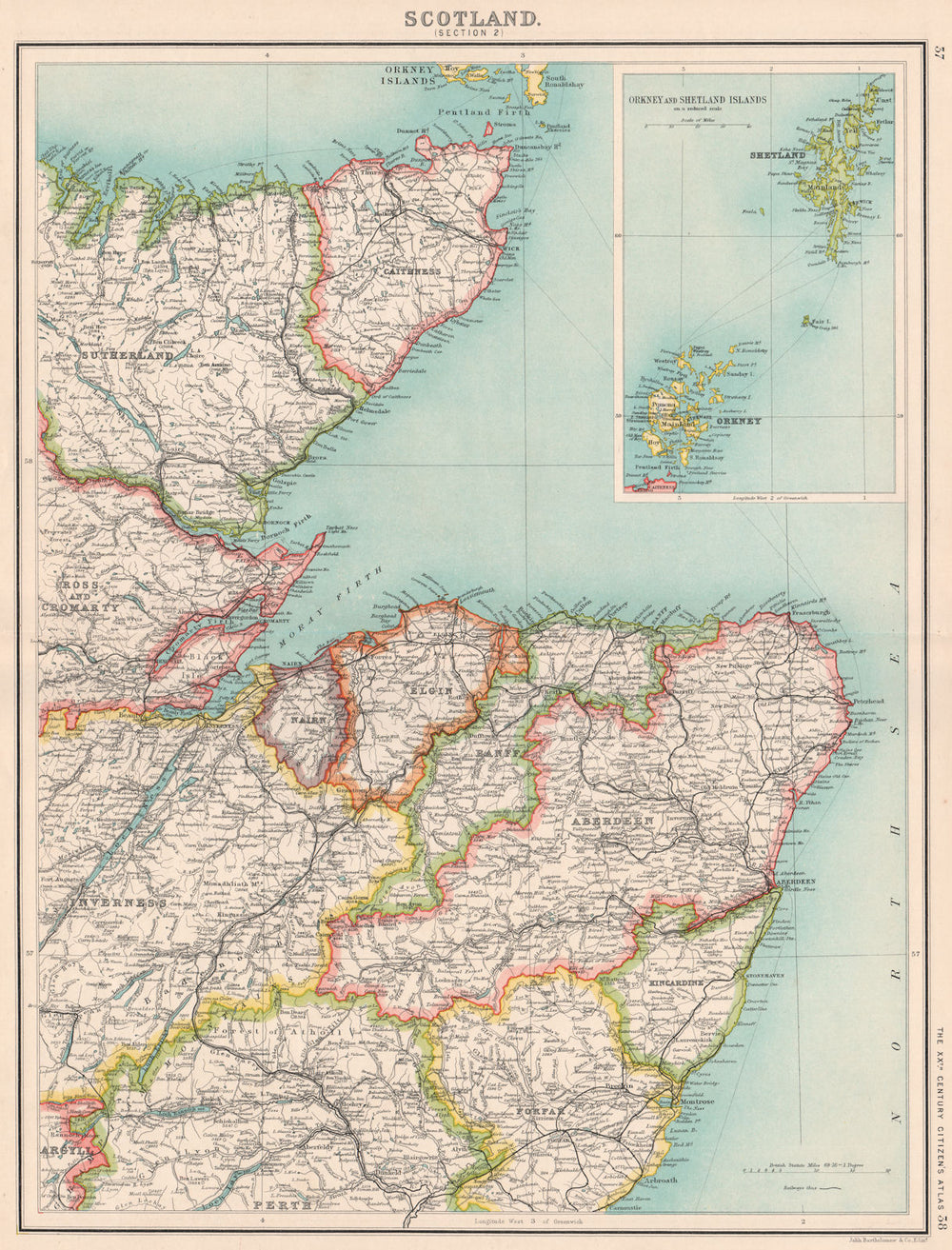 SCOTLAND NE. Highlands Aberdeen Moray Angus Perth. Orkneys Shetlands 1901 map