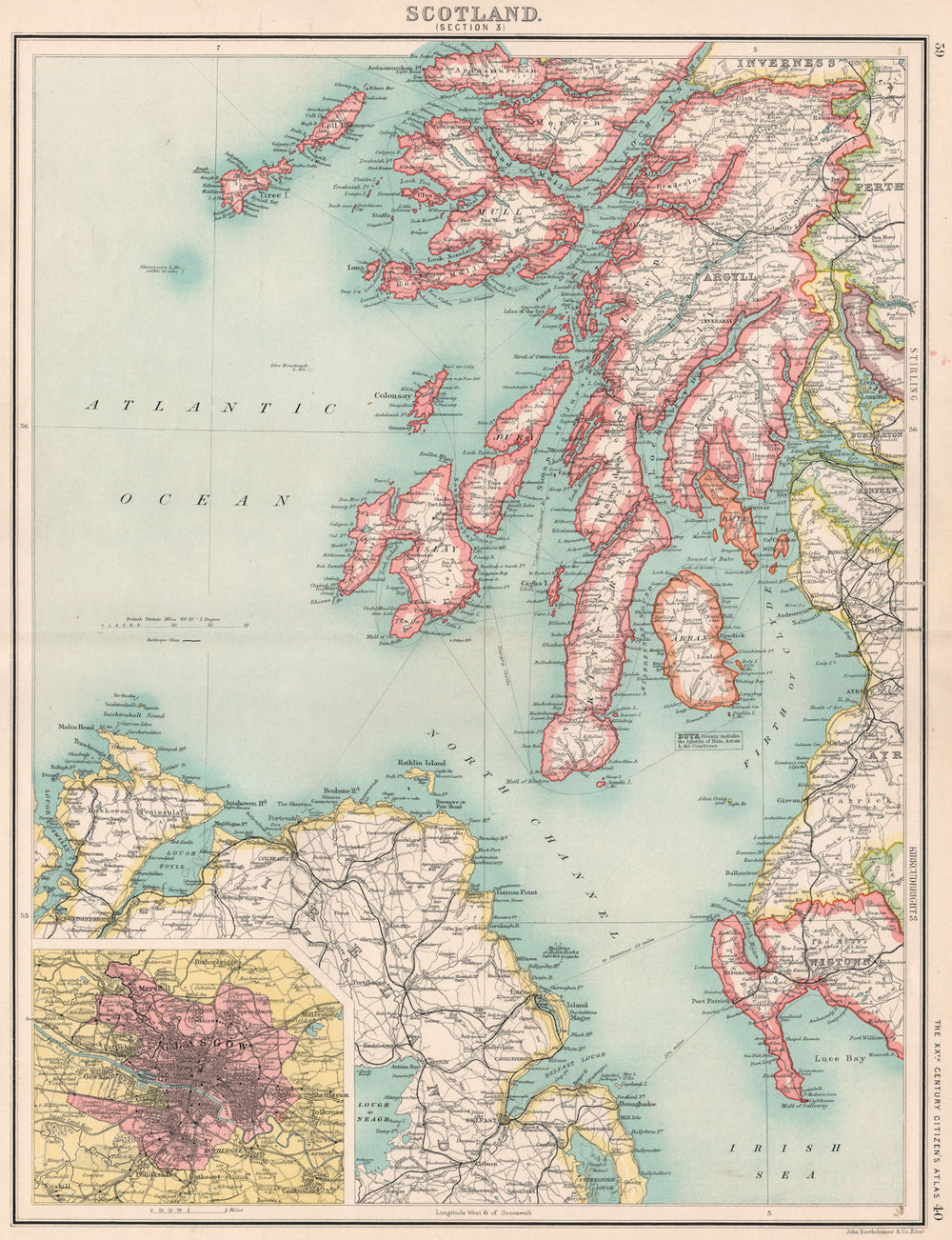 SCOTLAND SW. Argyll Ayrshire Wigtownshire Mull Arran Jura Islay Kintyre 1901 map