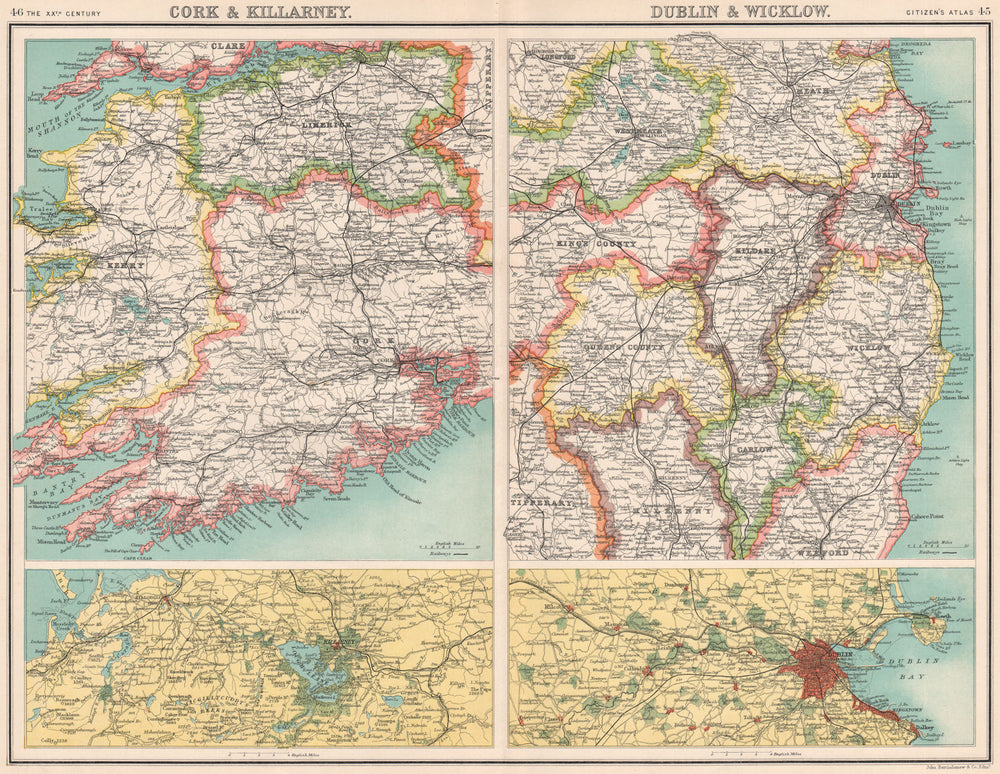 IRELAND.Cork & Killarney;Dublin & Wicklow.Kerry Limerick Kildare Offaly 1901 map