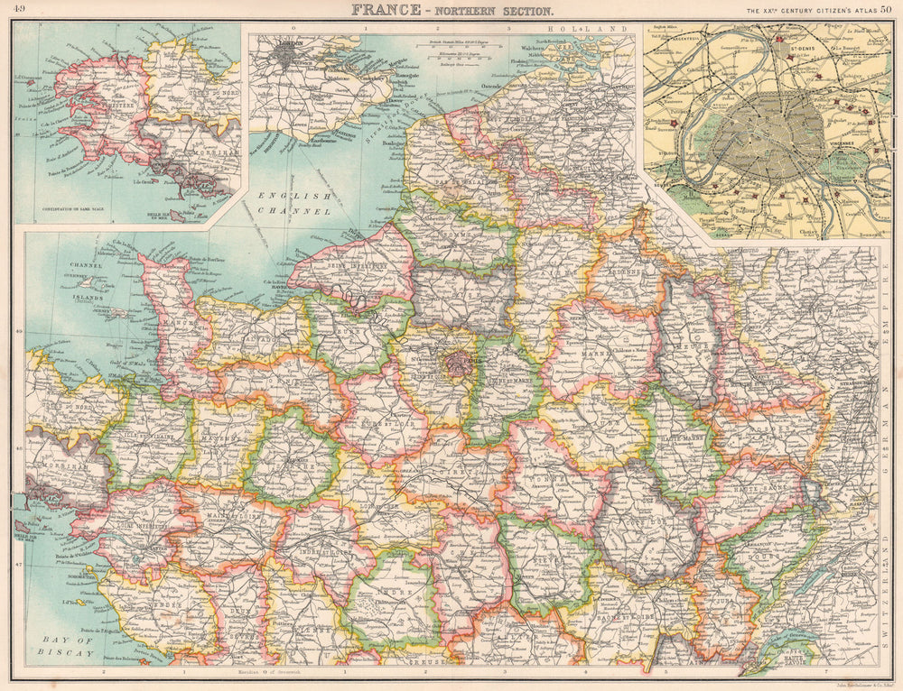 NORTHERN FRANCE.Departements.Paris showing fortifications.BARTHOLOMEW 1901 map